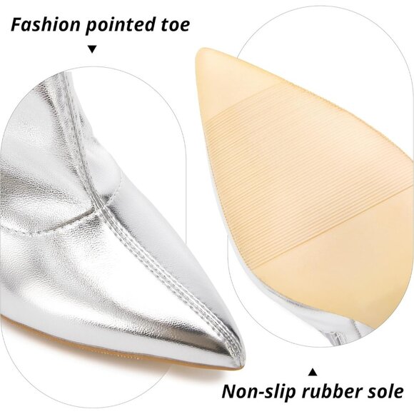 Women Silver Chunky Heel Over The Knee Patent Leather PU Stretchy Tall Boot - Picture 4 of 7